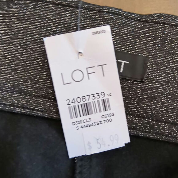 Loft Metallic Stretch Pants Women's Sz M Black Silver Skinny Leg Pull on Dressy - Picture 2 of 16